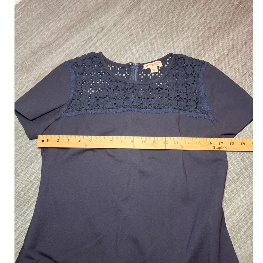 Brooks Brothers Red Fleece Navy Blue Eyelet Lace Yoke Sheath Dress Womens Large - Picture 4 of 5